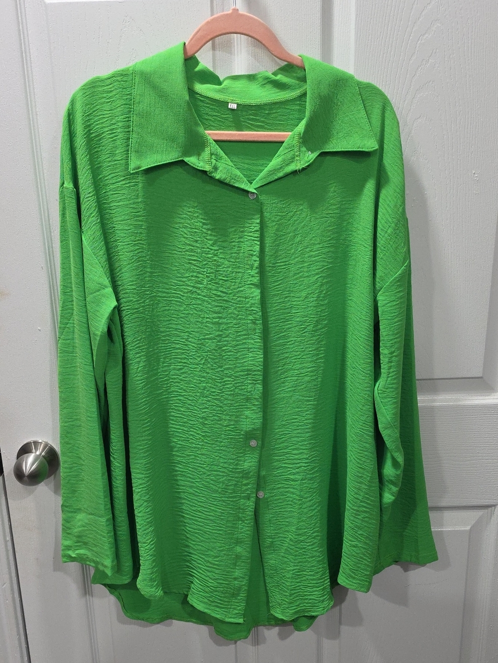 Lightweight Button-Down Shirt in Vibrant Green With Eye Symbol On Back - Picture 2 of 6